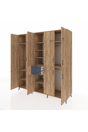 Kronos Dolap 10 Raflı 2 Çekmeceli 3 Askılı 220x59x243 Çam-Çam/Antrasit