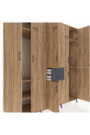 Kronos Dolap 10 Raflı 2 Çekmeceli 3 Askılı 220x59x243 Çam-Çam/Antrasit