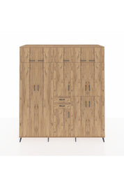 Kronos Dolap 10 Raflı 2 Çekmeceli 3 Askılı 220x59x243 Çam-Çam/Çam