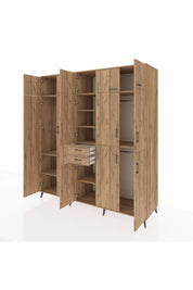 Kronos Dolap 10 Raflı 2 Çekmeceli 3 Askılı 220x59x243 Çam-Çam/Çam