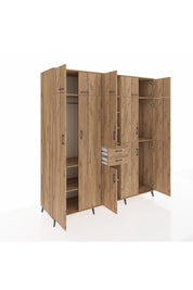 Kronos Dolap 10 Raflı 2 Çekmeceli 3 Askılı 220x59x243 Çam-Çam/Çam