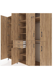 Kronos Dolap 10 Raflı 2 Çekmeceli 3 Askılı 220x59x243 Çam-Çam/Çam