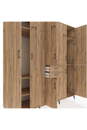 Kronos Dolap 10 Raflı 2 Çekmeceli 3 Askılı 220x59x243 Çam-Çam/Çam