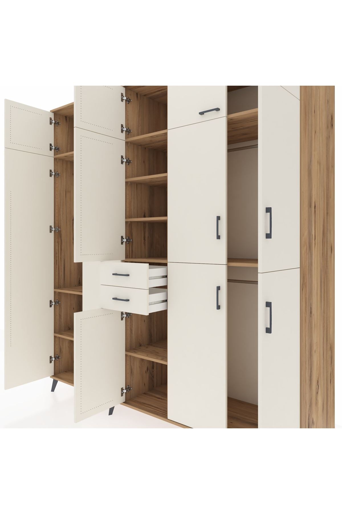 Kronos Dolap 10 Raflı 2 Çekmeceli 3 Askılı 220x59x243 Çam-Aytaşı/Aytaşı