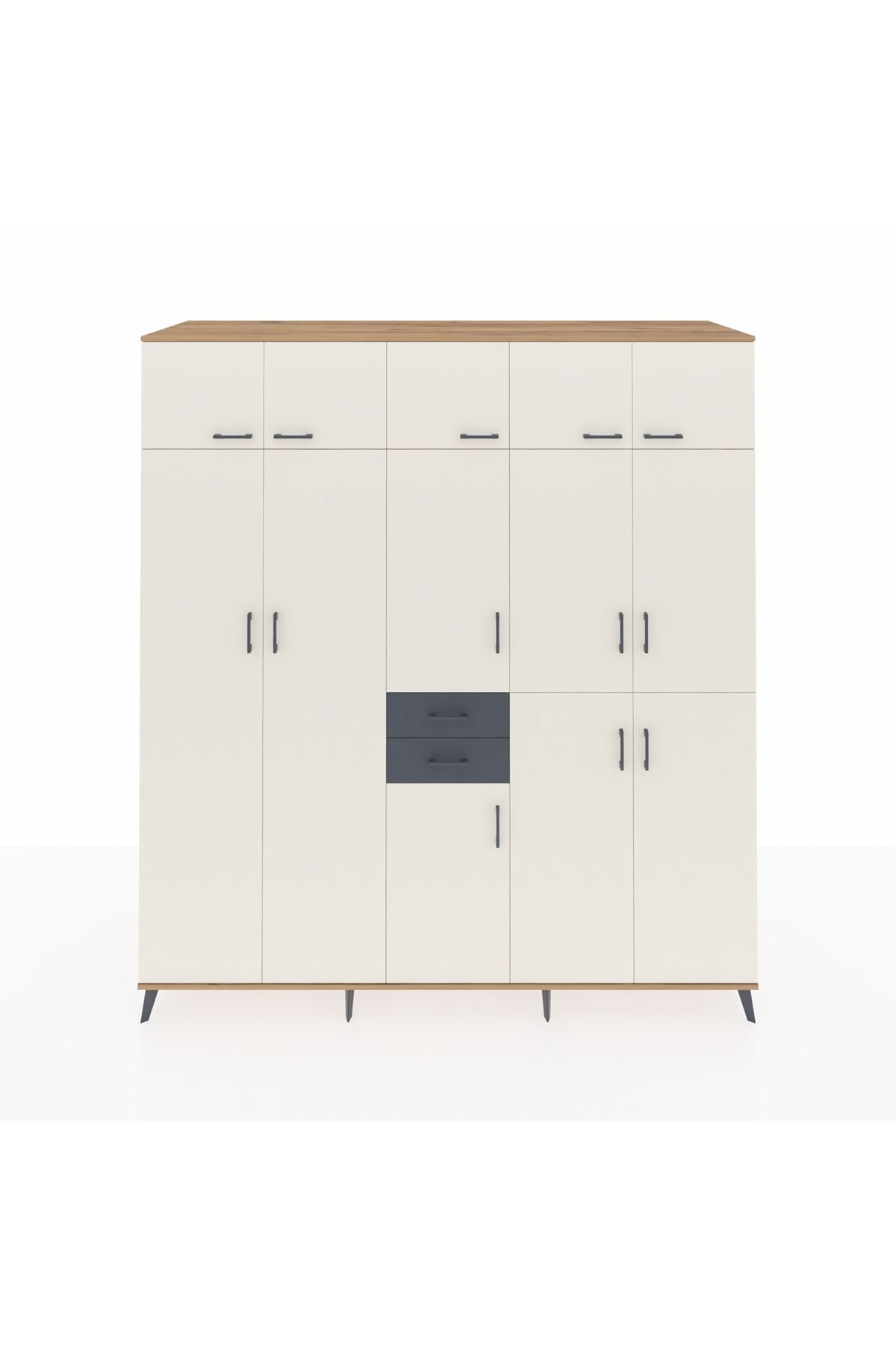 Kronos Dolap 10 Raflı 2 Çekmeceli 3 Askılı 220x59x243 Çam-Aytaşı/Antrasit