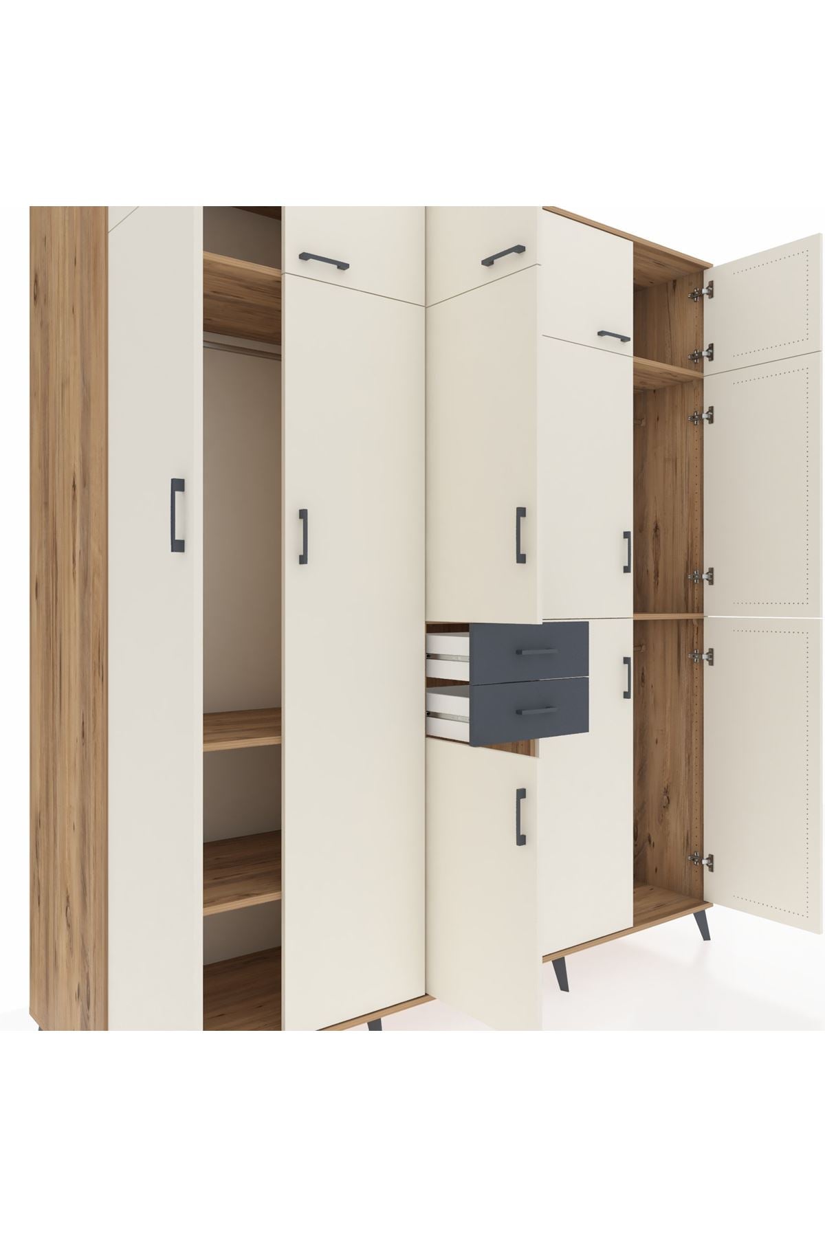 Kronos Dolap 10 Raflı 2 Çekmeceli 3 Askılı 220x59x243 Çam-Aytaşı/Antrasit