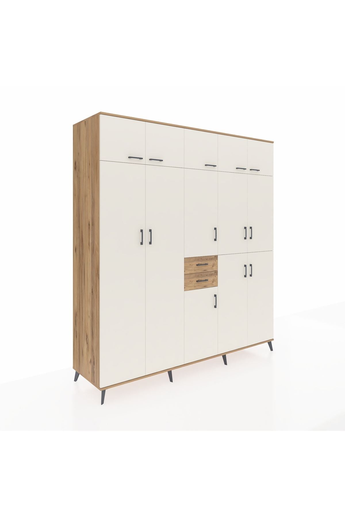 Kronos Dolap 10 Raflı 2 Çekmeceli 3 Askılı 220x59x243 Çam-Aytaşı/Çam