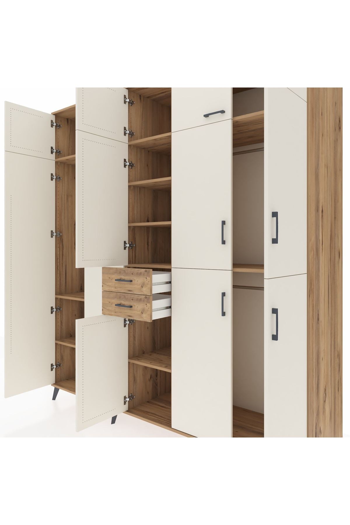 Kronos Dolap 10 Raflı 2 Çekmeceli 3 Askılı 220x59x243 Çam-Aytaşı/Çam