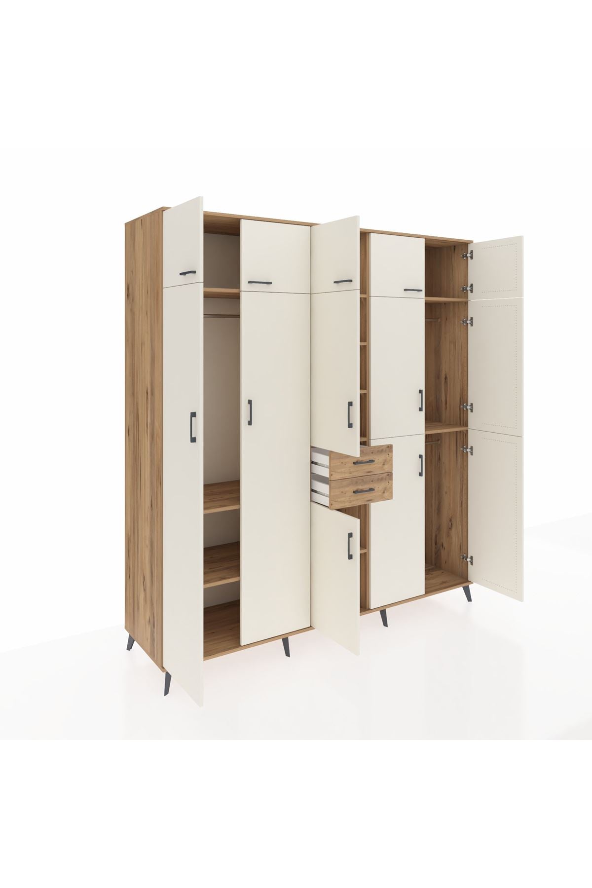 Kronos Dolap 10 Raflı 2 Çekmeceli 3 Askılı 220x59x243 Çam-Aytaşı/Çam