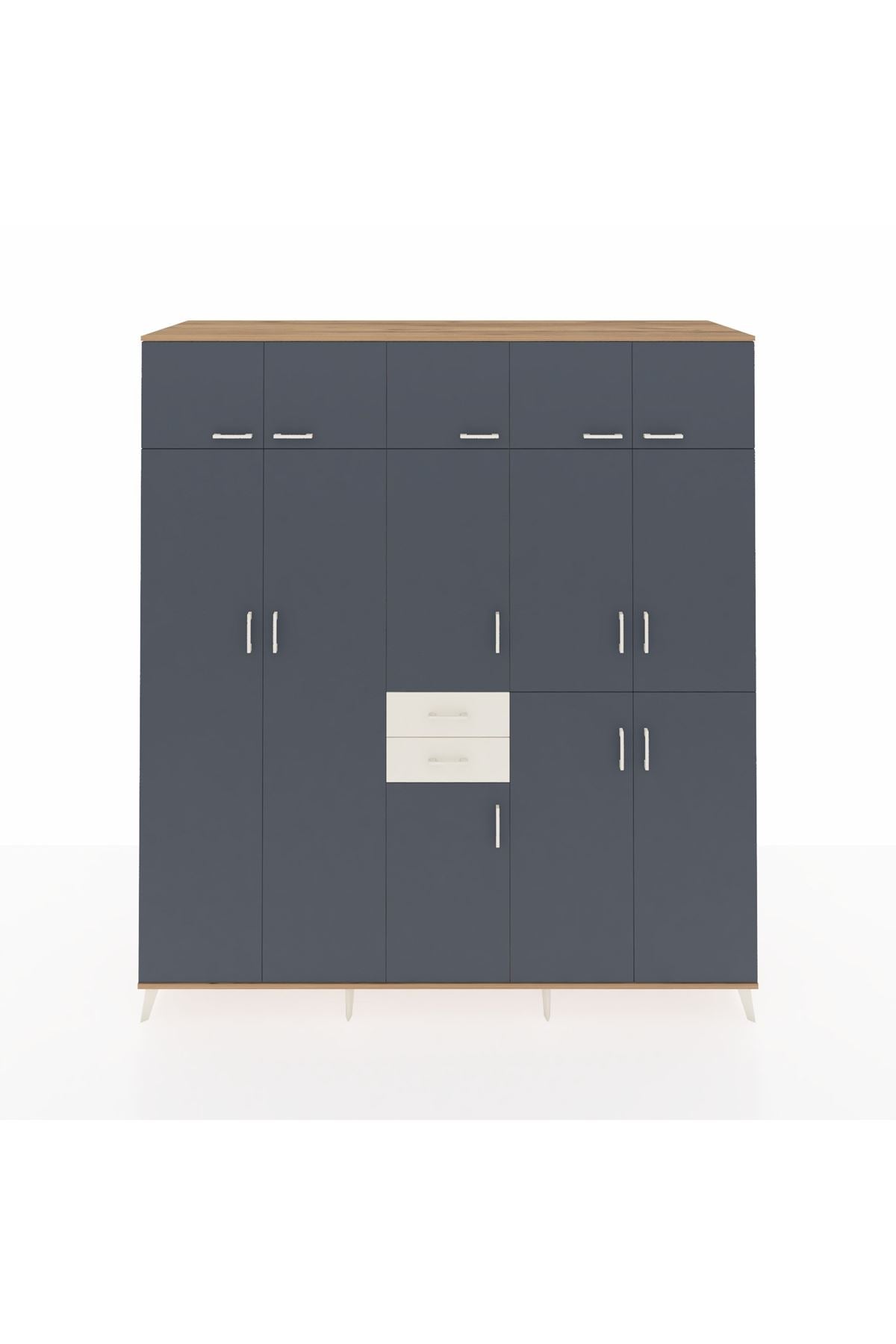 Kronos Dolap 10 Raflı 2 Çekmeceli 3 Askılı 220x59x243 Çam-Antrasit/Aytaşı