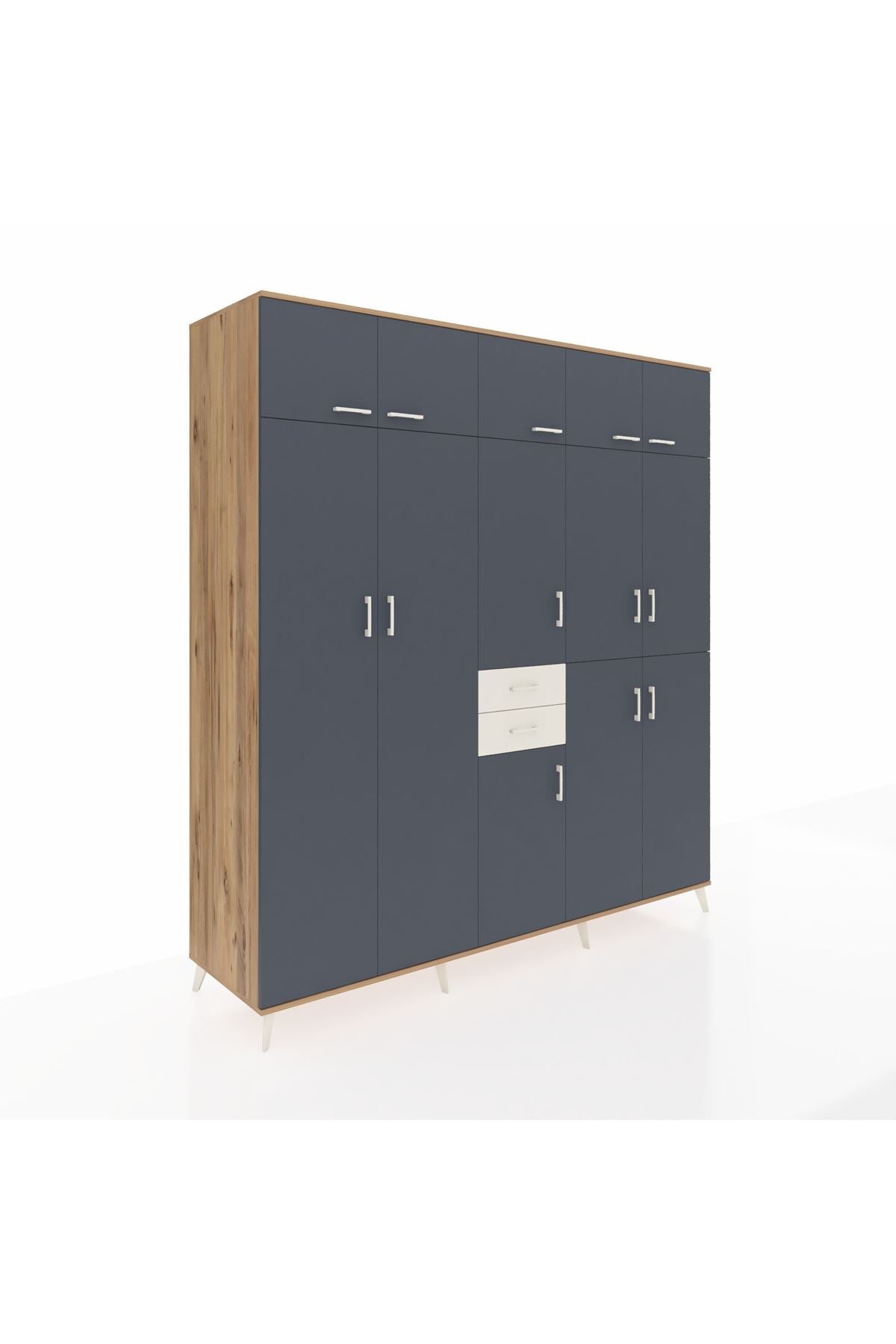 Kronos Dolap 10 Raflı 2 Çekmeceli 3 Askılı 220x59x243 Çam-Antrasit/Aytaşı