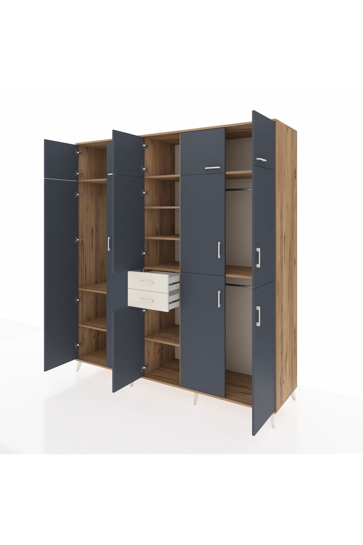 Kronos Dolap 10 Raflı 2 Çekmeceli 3 Askılı 220x59x243 Çam-Antrasit/Aytaşı