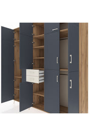 Kronos Dolap 10 Raflı 2 Çekmeceli 3 Askılı 220x59x243 Çam-Antrasit/Aytaşı