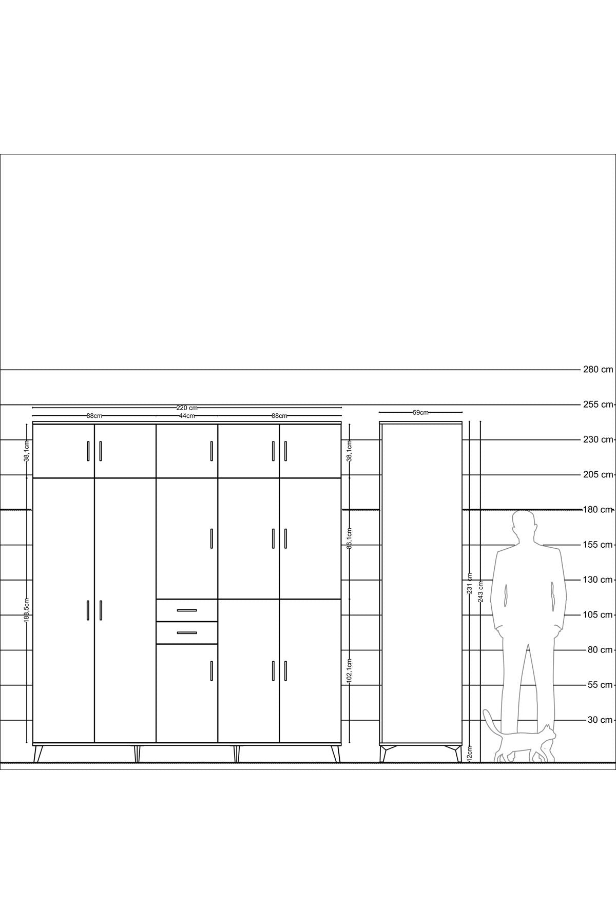 Kronos Dolap 10 Raflı 2 Çekmeceli 3 Askılı 220x59x243 - S784M027V25C