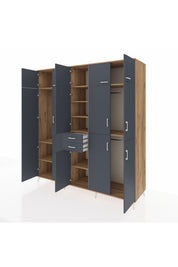 Kronos Dolap 10 Raflı 2 Çekmeceli 3 Askılı 220x59x243 Çam-Antrasit/Antrasit