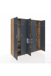 Kronos Dolap 10 Raflı 2 Çekmeceli 3 Askılı 220x59x243 Çam-Antrasit/Antrasit