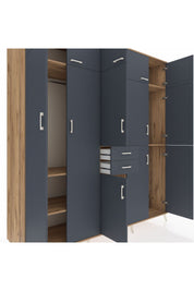 Kronos Dolap 10 Raflı 2 Çekmeceli 3 Askılı 220x59x243 Çam-Antrasit/Antrasit