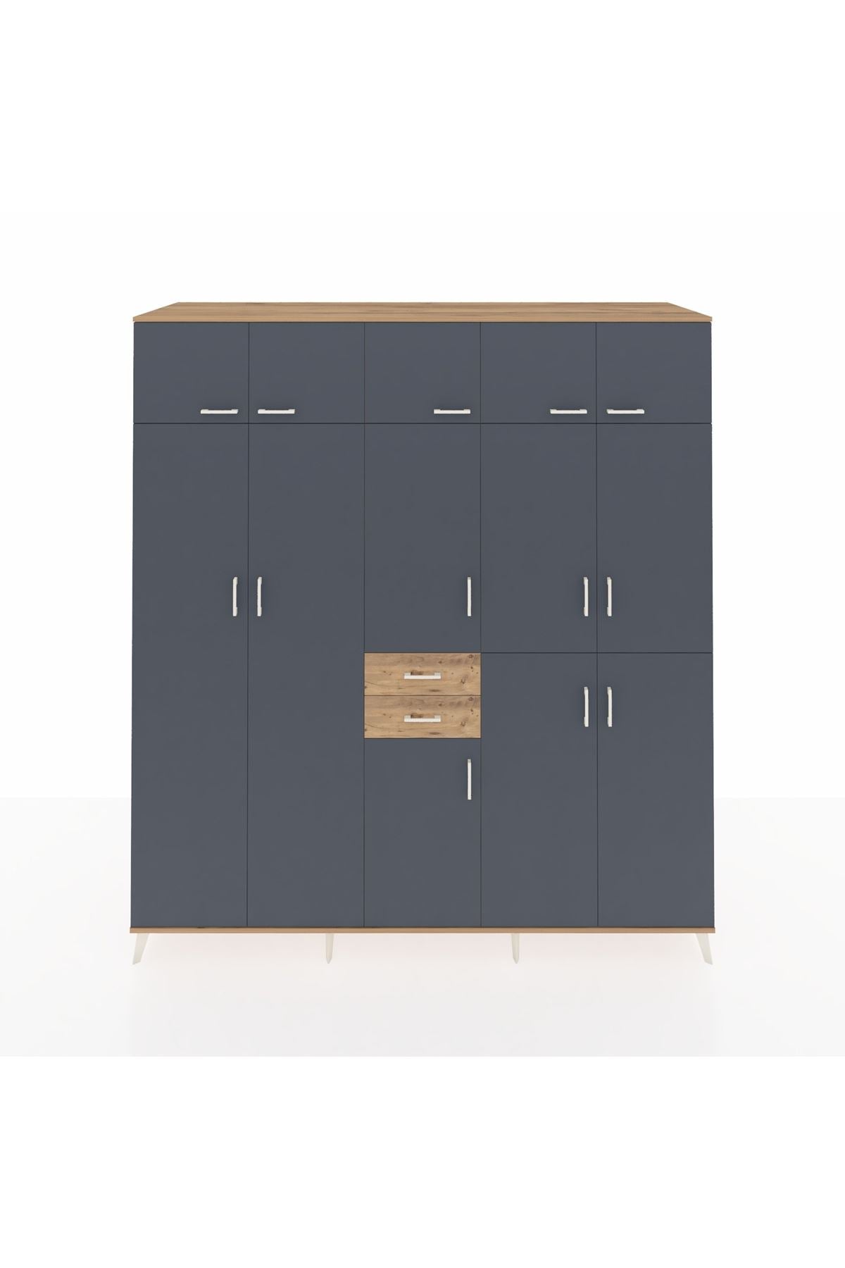 Kronos Dolap 10 Raflı 2 Çekmeceli 3 Askılı 220x59x243 Çam-Antrasit/Çam