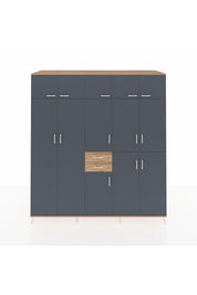 Kronos Dolap 10 Raflı 2 Çekmeceli 3 Askılı 220x59x243 Çam-Antrasit/Çam