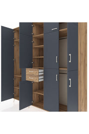 Kronos Dolap 10 Raflı 2 Çekmeceli 3 Askılı 220x59x243 Çam-Antrasit/Çam