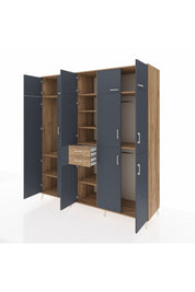 Kronos Dolap 10 Raflı 2 Çekmeceli 3 Askılı 220x59x243 Çam-Antrasit/Çam