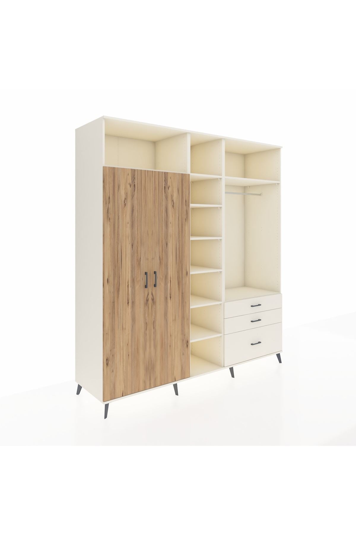 Kronos Dolap 9 Raflı 3 Çekmeceli 2 Askılı 220x59x243 Aytaşı-Çam/Aytaşı