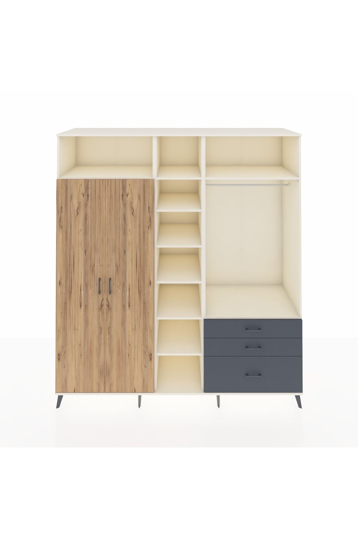 Kronos Dolap 9 Raflı 3 Çekmeceli 2 Askılı 220x59x243 Aytaşı-Çam/Antrasit