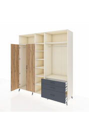 Kronos Dolap 9 Raflı 3 Çekmeceli 2 Askılı 220x59x243 Aytaşı-Çam/Antrasit