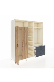 Kronos Dolap 9 Raflı 3 Çekmeceli 2 Askılı 220x59x243 Aytaşı-Çam/Antrasit