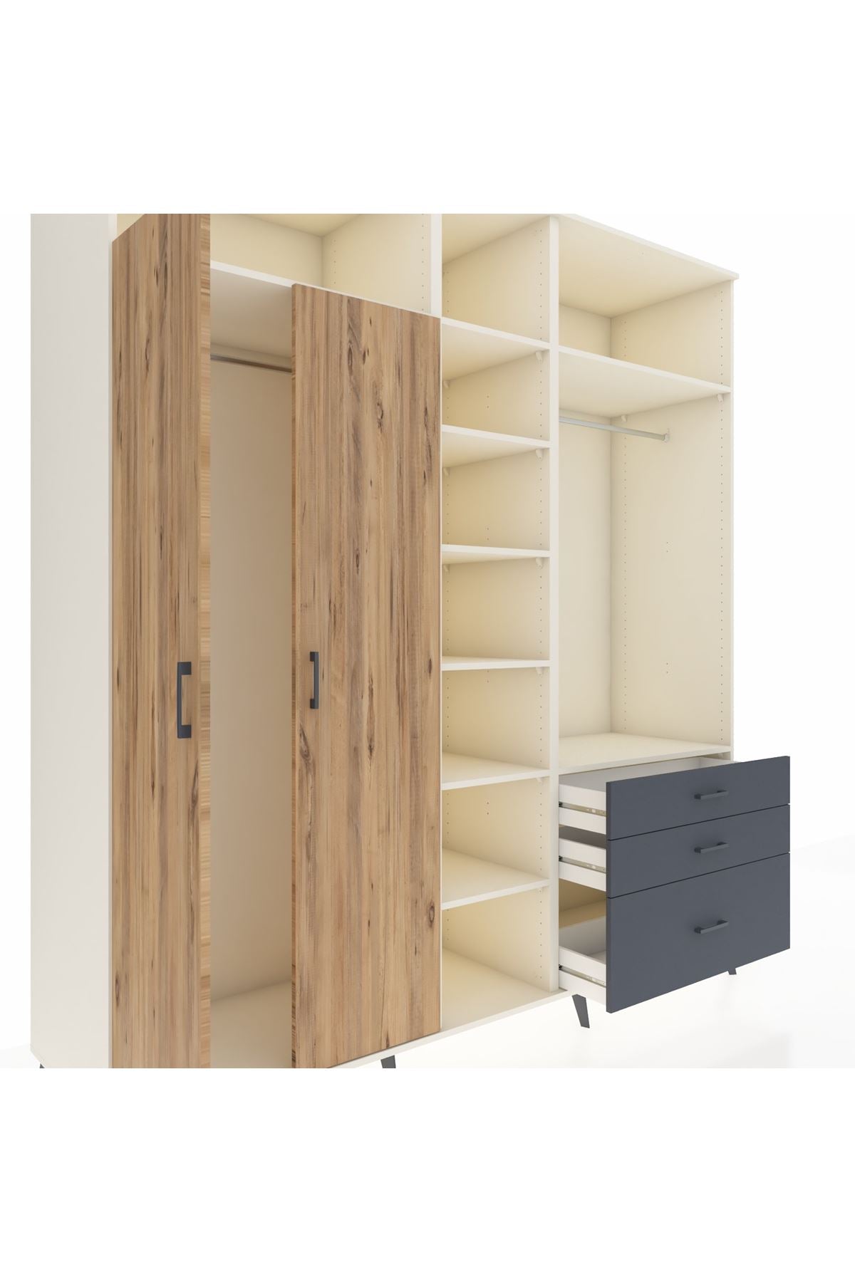 Kronos Dolap 9 Raflı 3 Çekmeceli 2 Askılı 220x59x243 Aytaşı-Çam/Antrasit