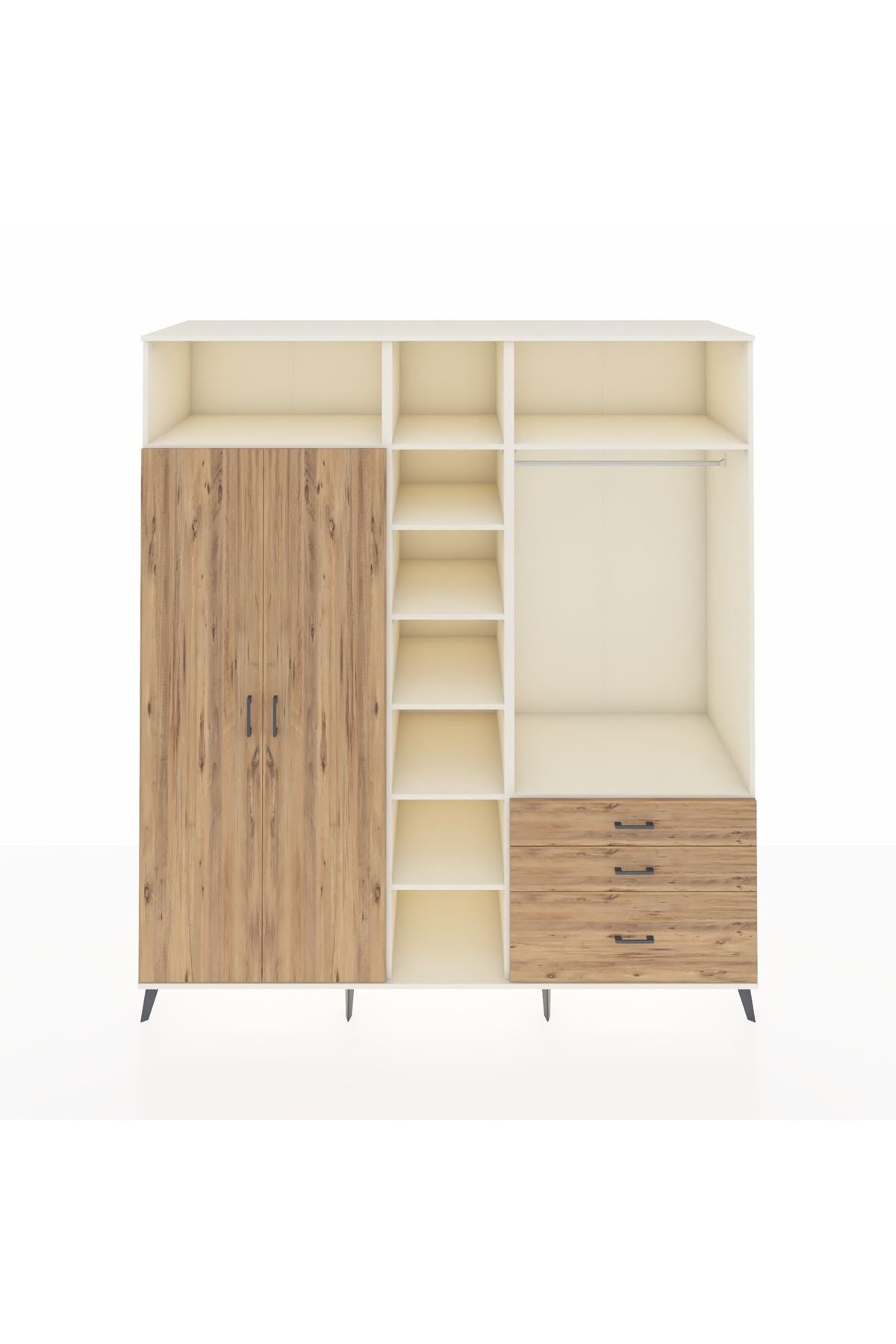 Kronos Dolap 9 Raflı 3 Çekmeceli 2 Askılı 220x59x243 Aytaşı-Çam/Çam