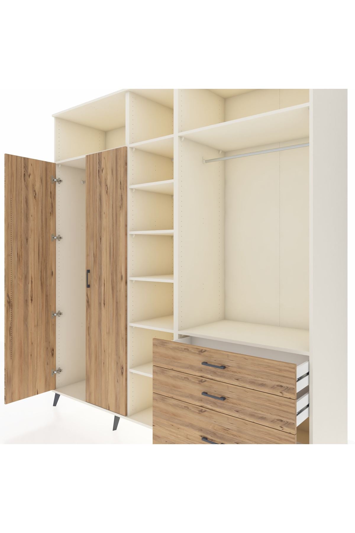 Kronos Dolap 9 Raflı 3 Çekmeceli 2 Askılı 220x59x243 Aytaşı-Çam/Çam