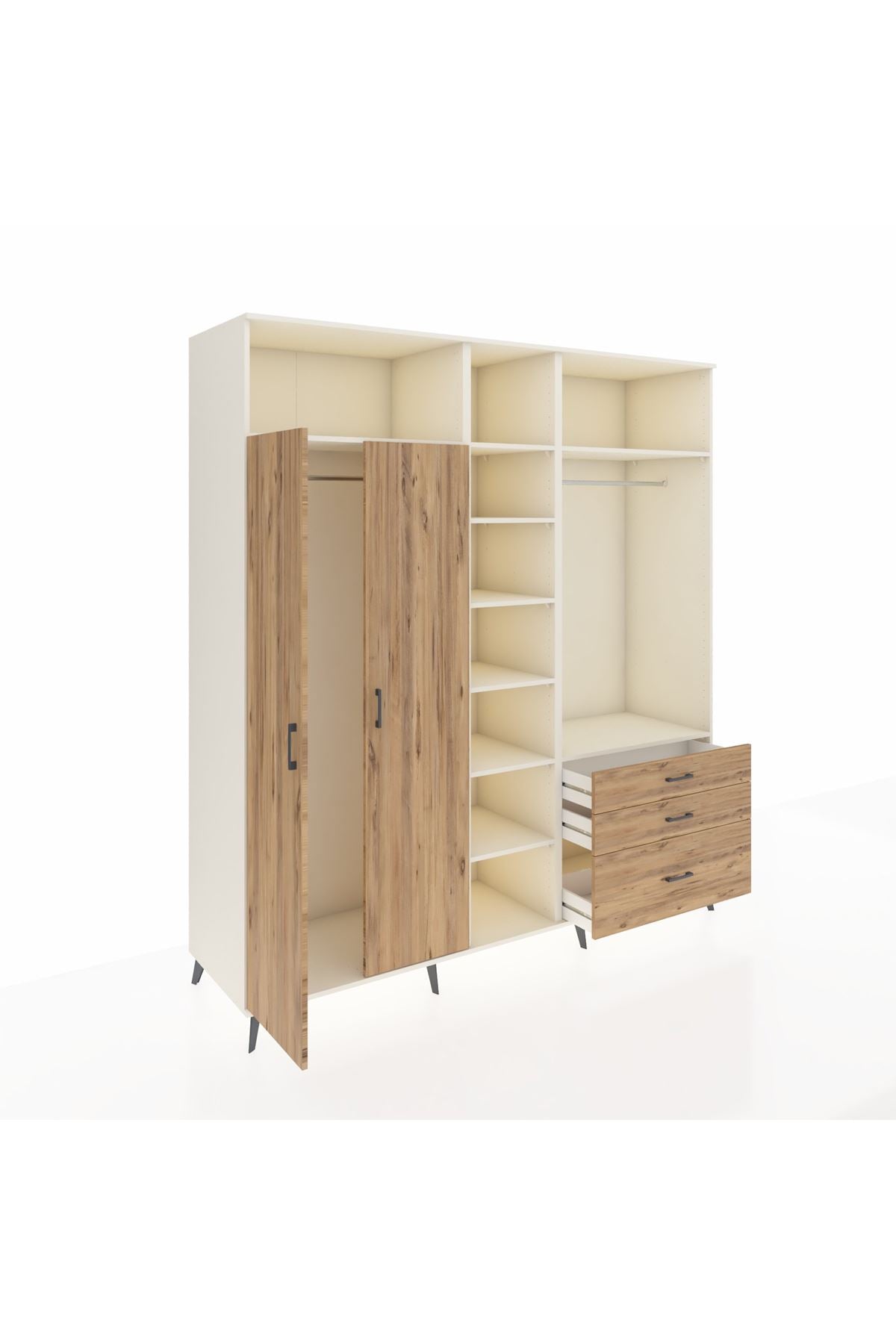 Kronos Dolap 9 Raflı 3 Çekmeceli 2 Askılı 220x59x243 Aytaşı-Çam/Çam