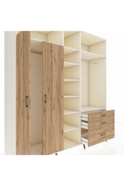 Kronos Dolap 9 Raflı 3 Çekmeceli 2 Askılı 220x59x243 Aytaşı-Çam/Çam