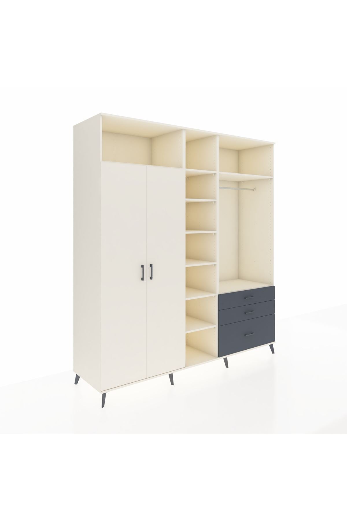 Kronos Dolap 9 Raflı 3 Çekmeceli 2 Askılı 220x59x243 Aytaşı-Aytaşı/Antrasit