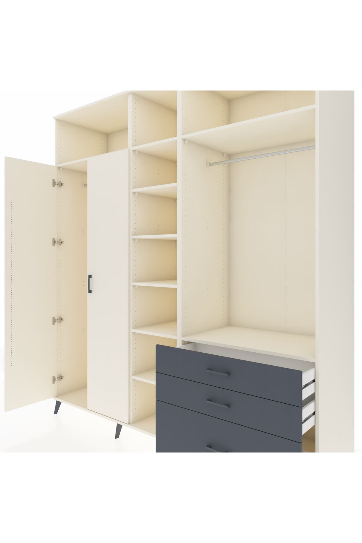 Kronos Dolap 9 Raflı 3 Çekmeceli 2 Askılı 220x59x243 Aytaşı-Aytaşı/Antrasit