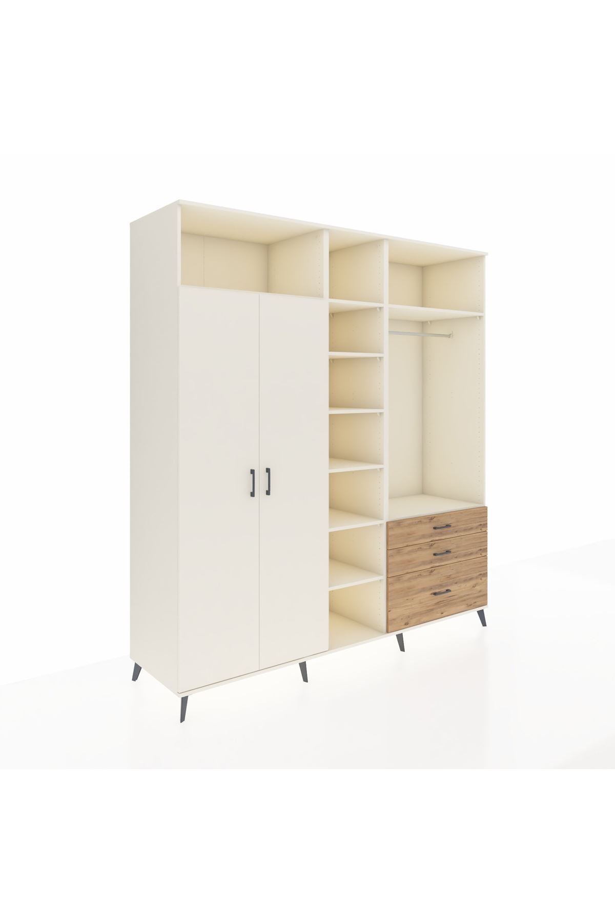 Kronos Dolap 9 Raflı 3 Çekmeceli 2 Askılı 220x59x243 Aytaşı-Aytaşı/Çam