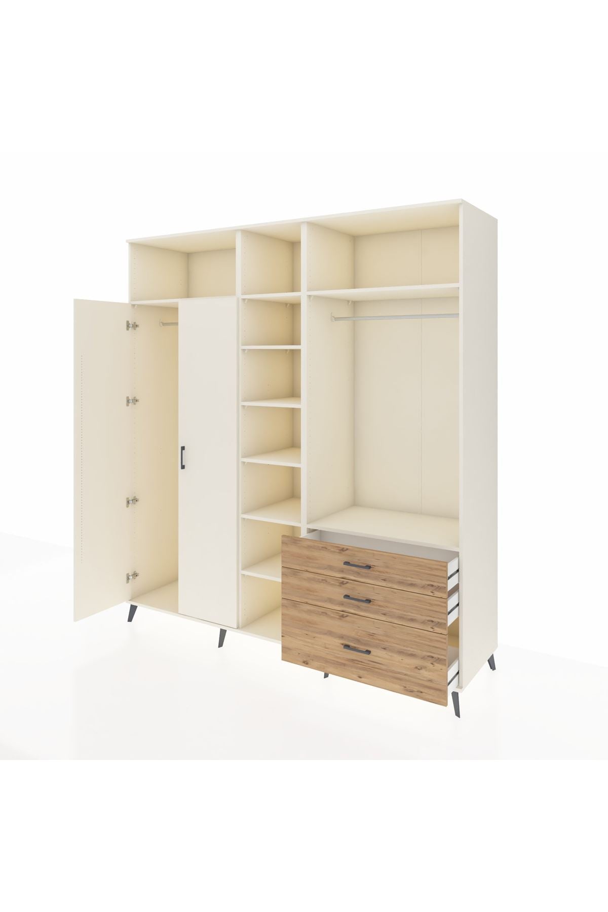 Kronos Dolap 9 Raflı 3 Çekmeceli 2 Askılı 220x59x243 Aytaşı-Aytaşı/Çam