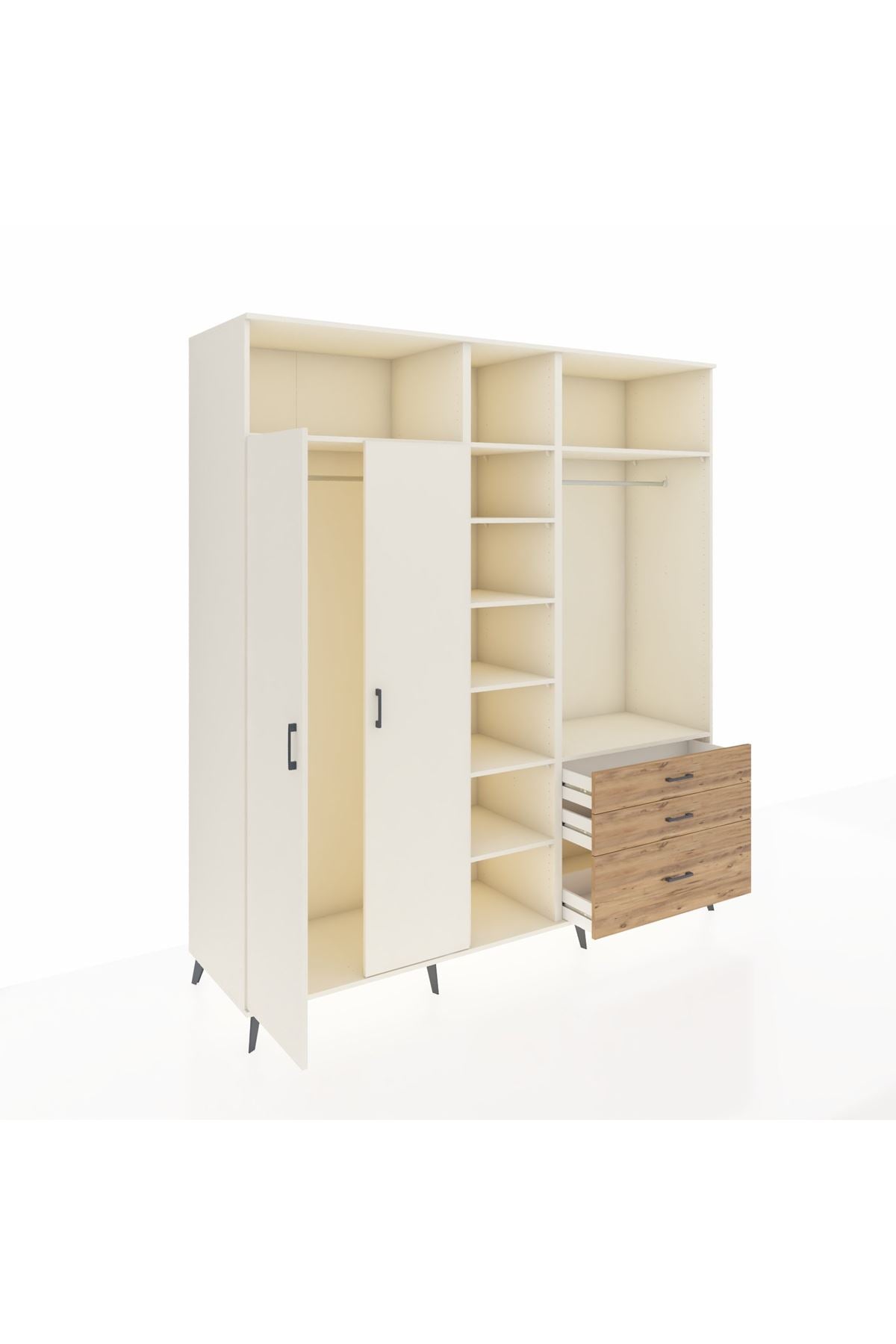 Kronos Dolap 9 Raflı 3 Çekmeceli 2 Askılı 220x59x243 Aytaşı-Aytaşı/Çam