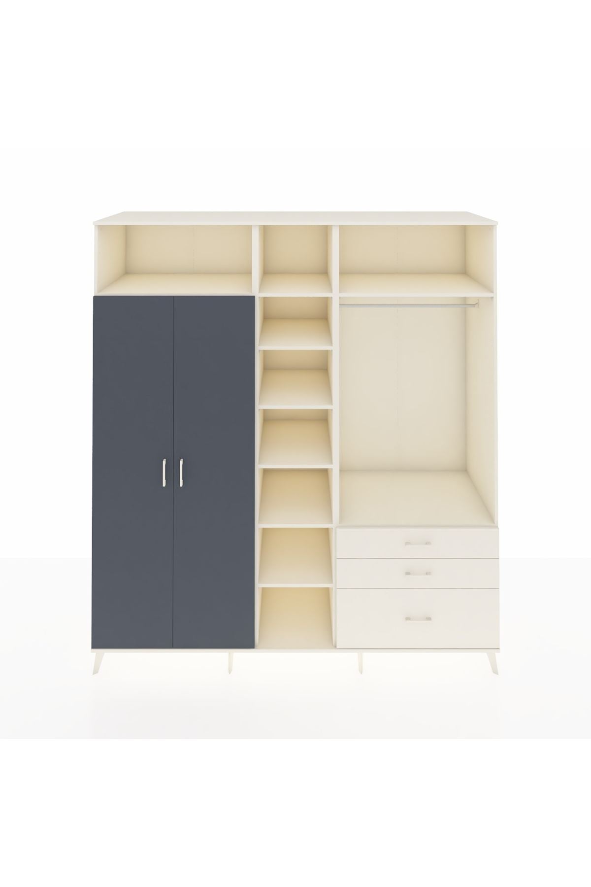 Kronos Dolap 9 Raflı 3 Çekmeceli 2 Askılı 220x59x243 Aytaşı-Antrasit/Aytaşı