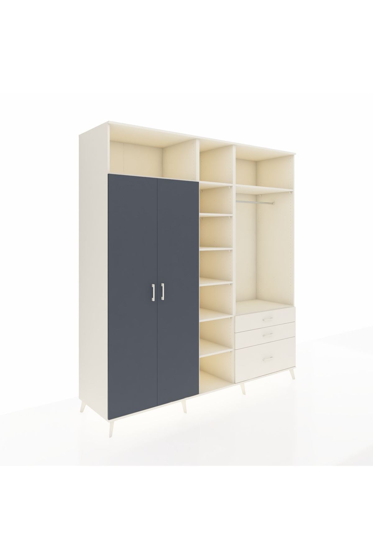 Kronos Dolap 9 Raflı 3 Çekmeceli 2 Askılı 220x59x243 Aytaşı-Antrasit/Aytaşı