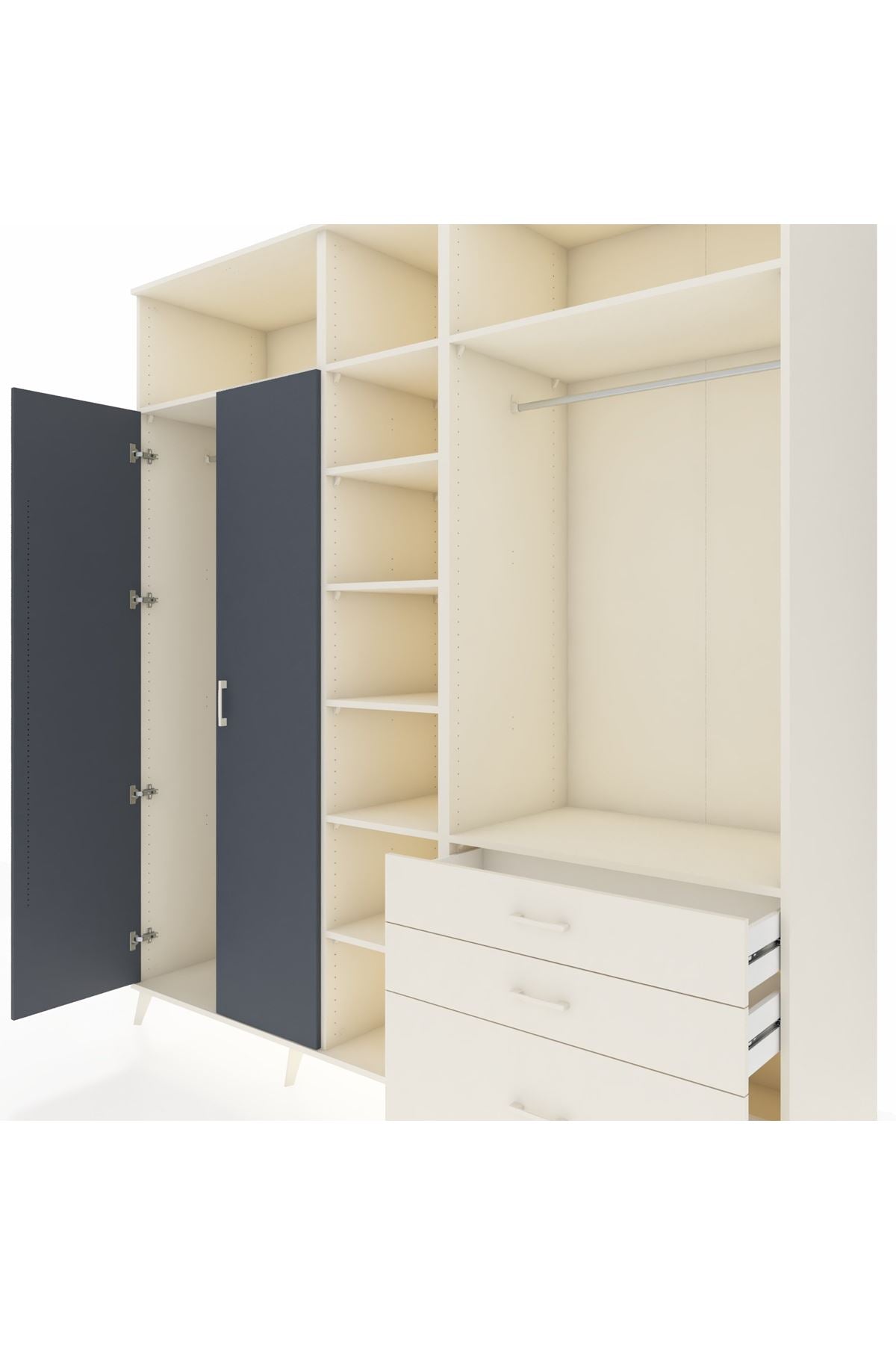 Kronos Dolap 9 Raflı 3 Çekmeceli 2 Askılı 220x59x243 Aytaşı-Antrasit/Aytaşı