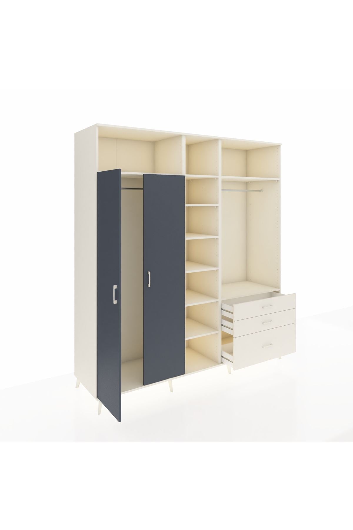 Kronos Dolap 9 Raflı 3 Çekmeceli 2 Askılı 220x59x243 Aytaşı-Antrasit/Aytaşı