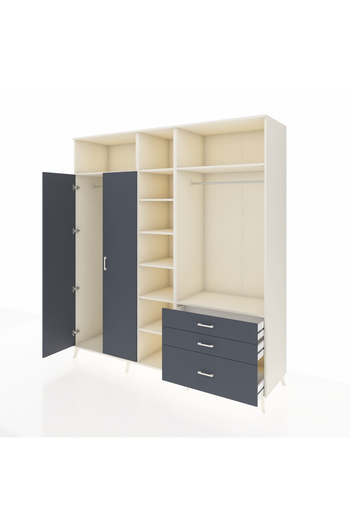 Kronos Dolap 9 Raflı 3 Çekmeceli 2 Askılı 220x59x243 Aytaşı-Antrasit/Antrasit