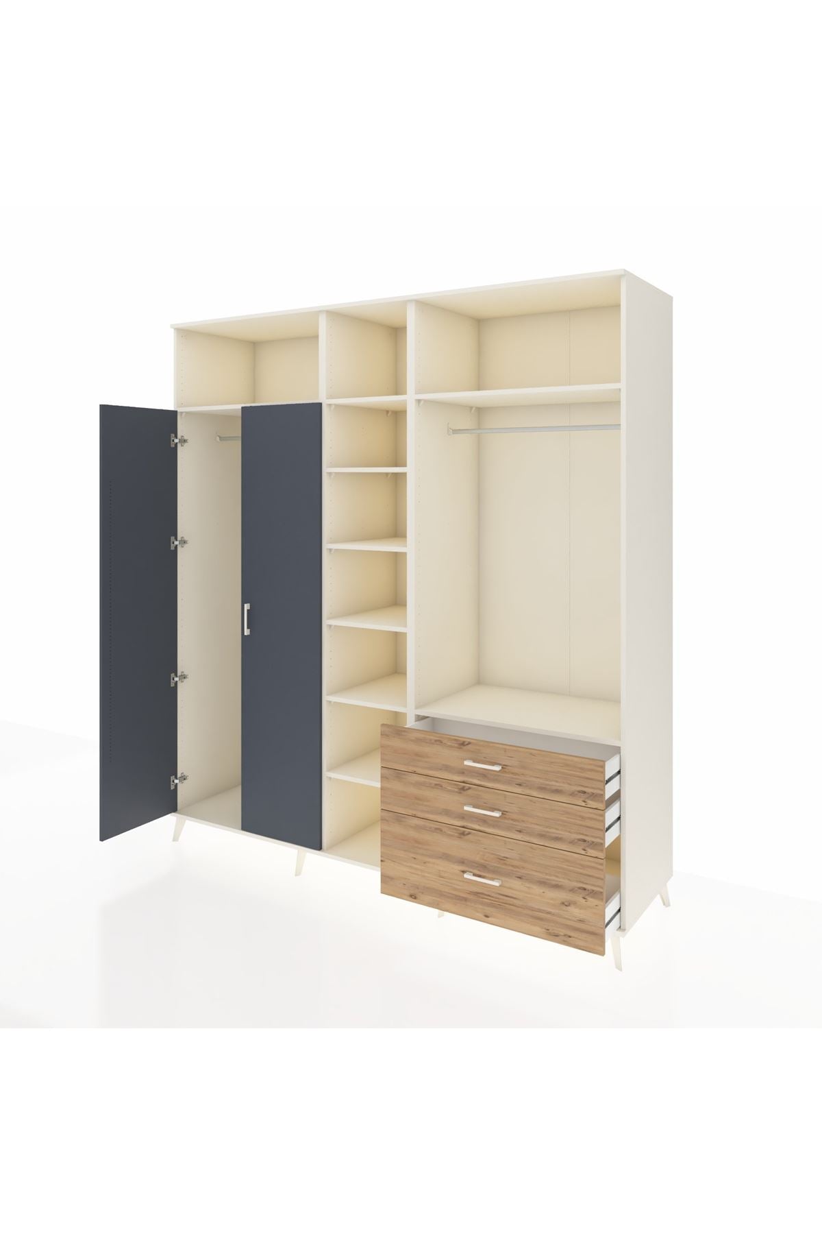 Kronos Dolap 9 Raflı 3 Çekmeceli 2 Askılı 220x59x243 Aytaşı-Antrasit/Çam