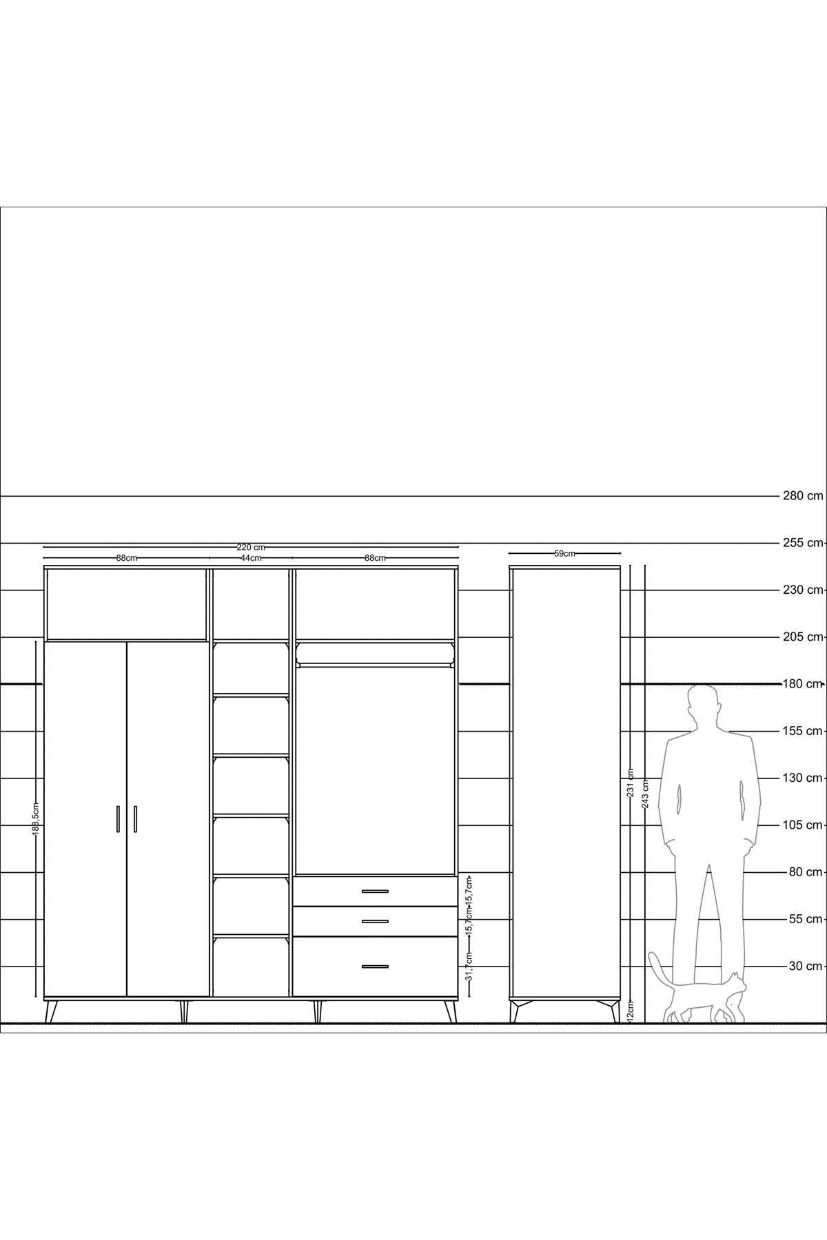 Kronos Dolap 9 Raflı 3 Çekmeceli 2 Askılı 220x59x243 - S784M028V09C