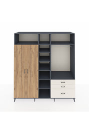 Kronos Dolap 9 Raflı 3 Çekmeceli 2 Askılı 220x59x243 Antrasit-Çam/Aytaşı