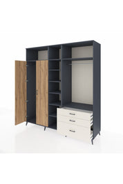 Kronos Dolap 9 Raflı 3 Çekmeceli 2 Askılı 220x59x243 Antrasit-Çam/Aytaşı