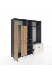 Kronos Dolap 9 Raflı 3 Çekmeceli 2 Askılı 220x59x243 Antrasit-Çam/Aytaşı