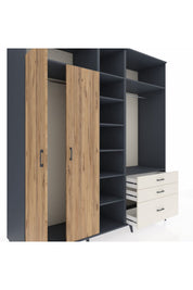 Kronos Dolap 9 Raflı 3 Çekmeceli 2 Askılı 220x59x243 Antrasit-Çam/Aytaşı